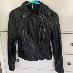 Free People Hooded Faux Leather Moto Jacket